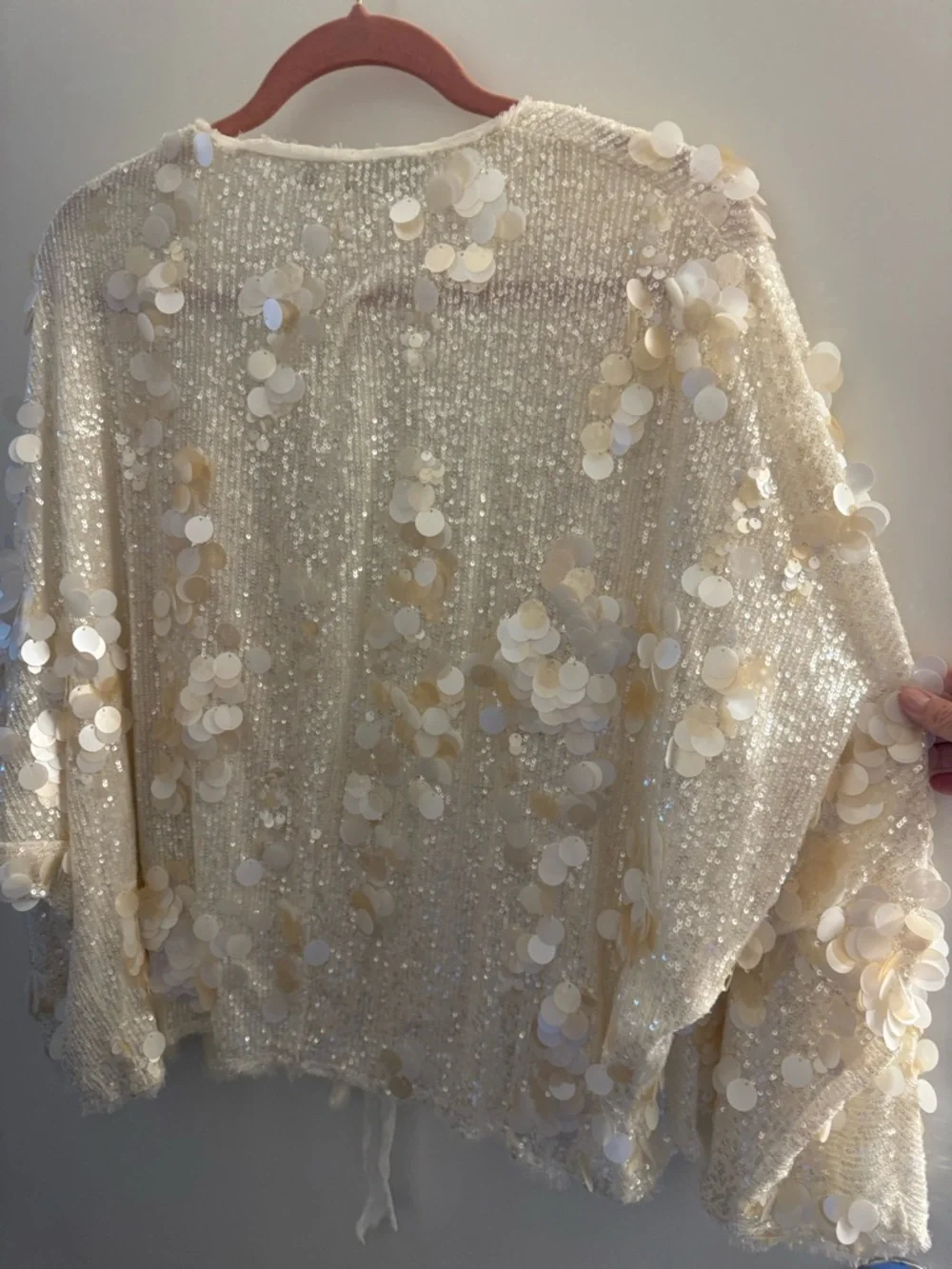 ZARA Cream Sequin & Disc Embellished Tie-Front Cardigan - Picture 2 of 5
